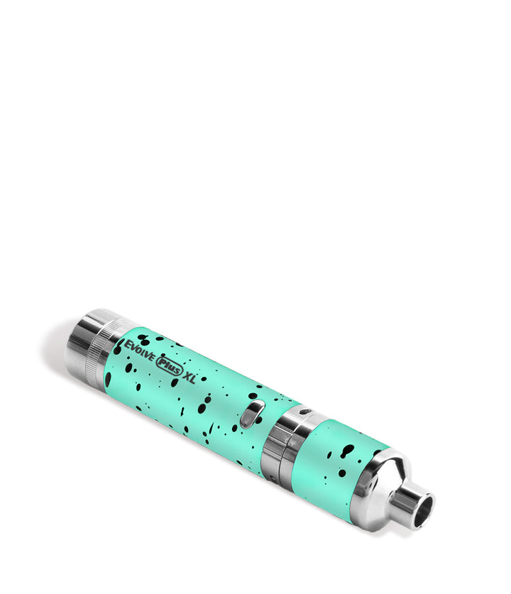 Teal Black Spatter laying down Wulf Mods Evolve Plus XL Concentrate Vaporizer on white background