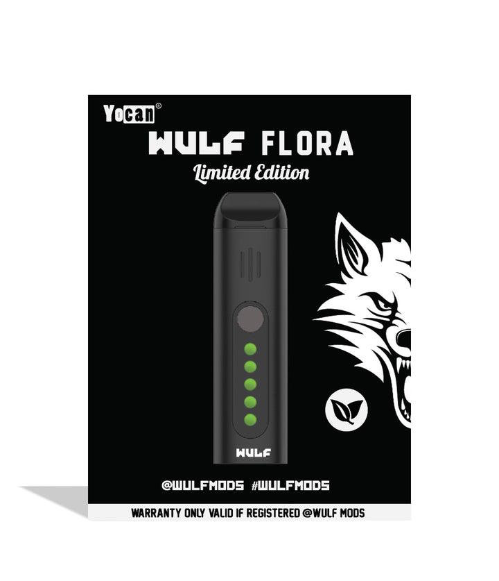 Black packaging Wulf Mods Flora Portable Dry Herb Vaporizer on white background