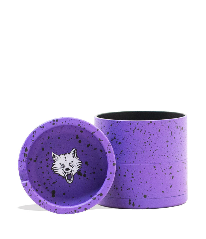 Purple Black Spatter Wulf Mods 4pc 65mm Bevel Grinder Front View on White Background