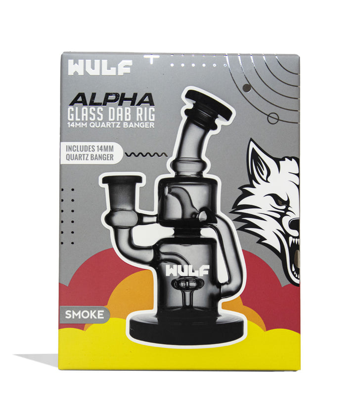 Smoke Wulf Mods Alpha 14mm Dab Rig with Quartz Banger Packaging Front View on White Background