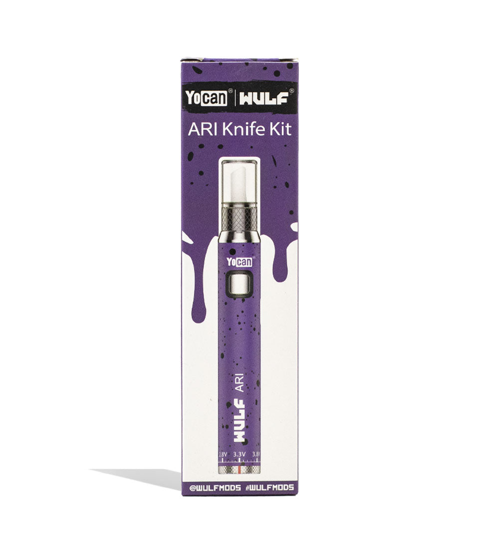 Purple Black Spatter Wulf Mods ARI Hot Knife packaging on white background