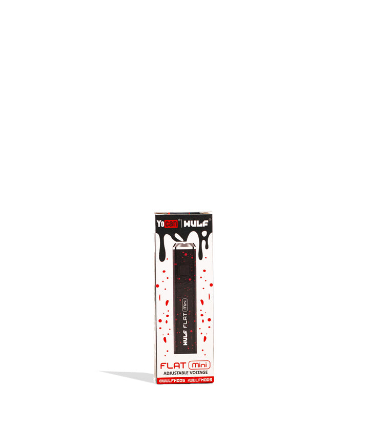 Black Red Spatter Wulf Mods Flat Mini Cartridge Battery Packaging Front View on White Background