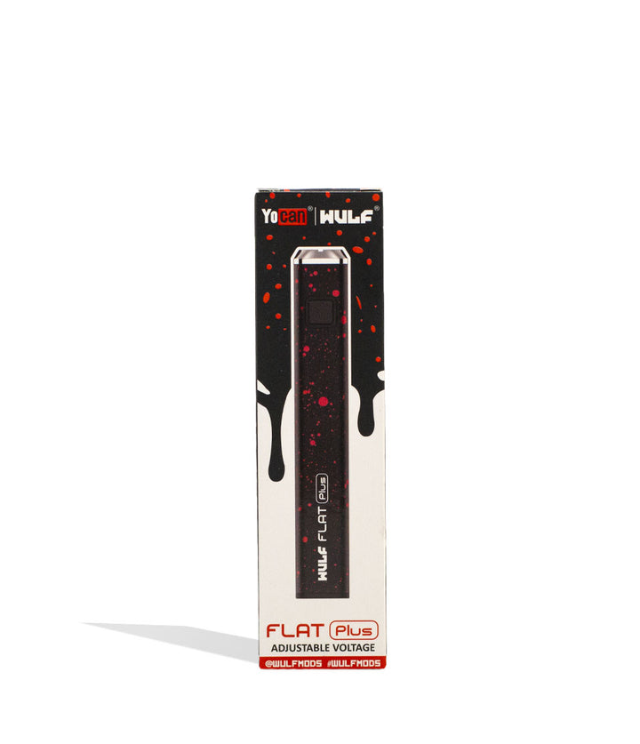 Black Red Spatter packaging Wulf Mods Flat Plus Cartridge Battery on white background