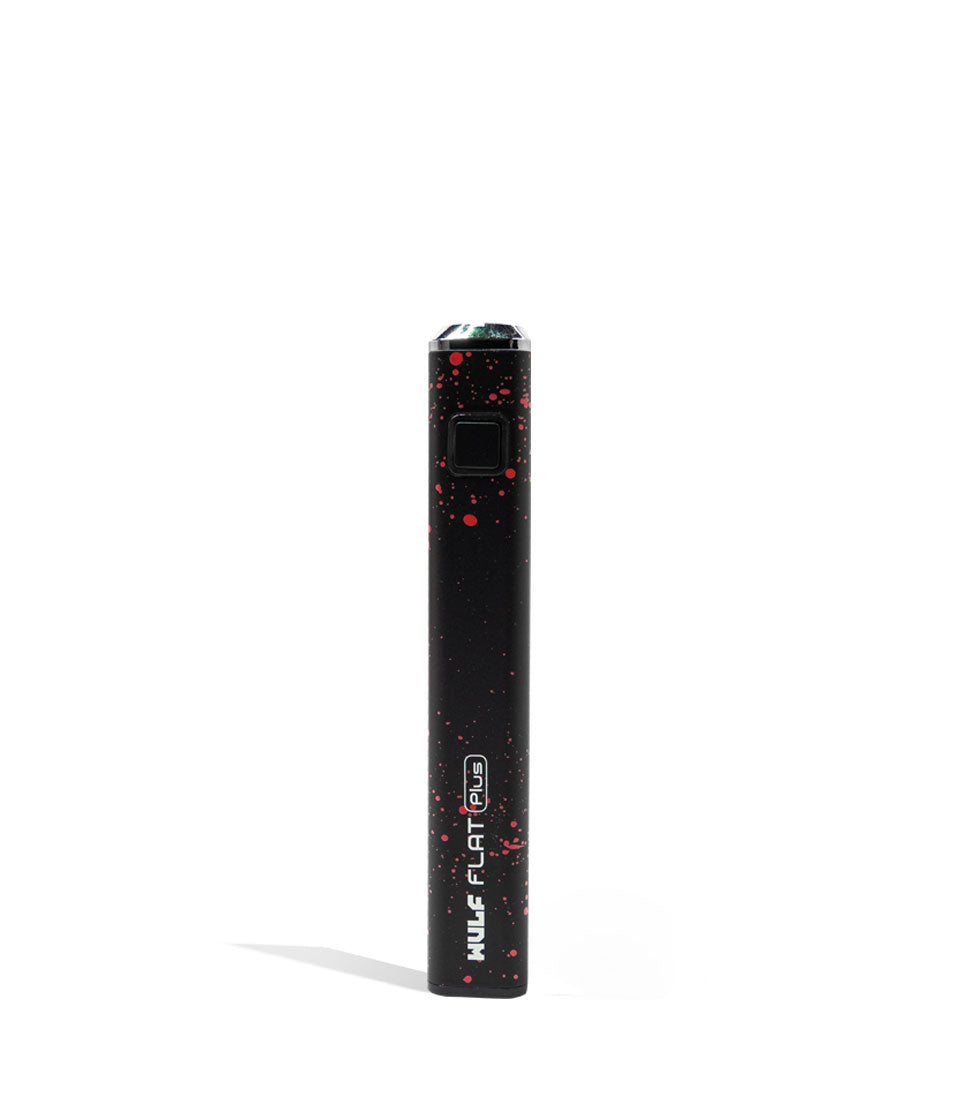 Black Red Spatter Wulf Mods Flat Plus Cartridge Battery Front View on White Background