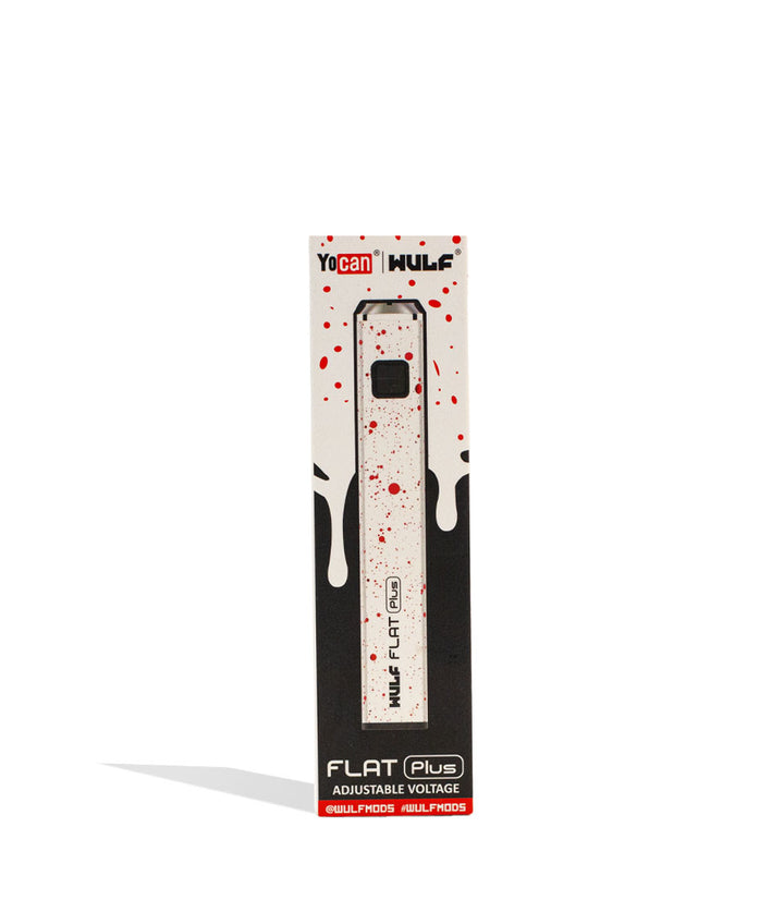 White Red Spatter packaging Wulf Mods Flat Plus Cartridge Battery on white background