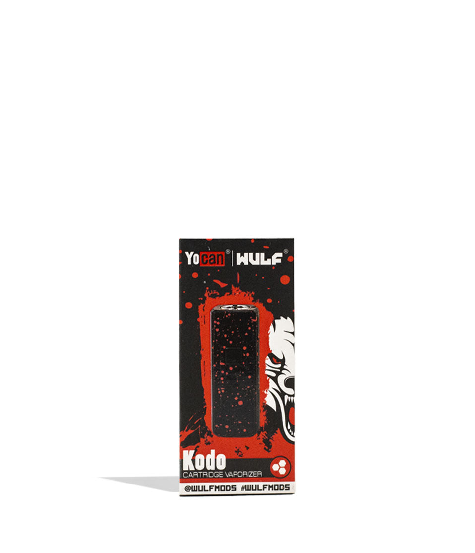 Black Red Spatter packaging Wulf Mods KODO Cartridge Vaporizer on white background