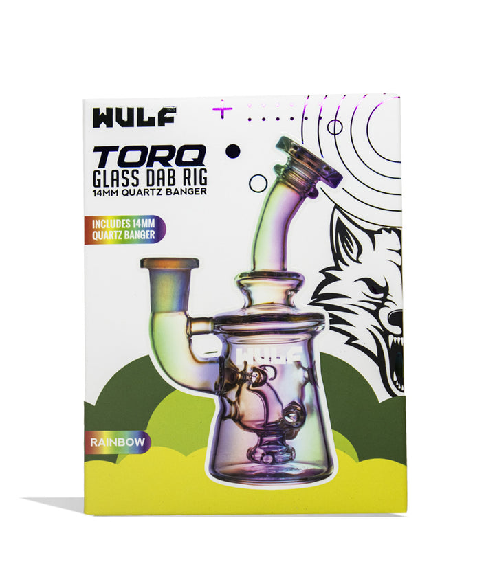 Full Color Wulf Mods Torq 14mm Dab Rig with Quartz Banger Packaging Front View on White Background