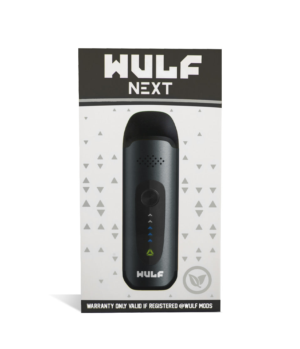 Gunmetal packaging Wulf Mods Next Vaporizer on white background