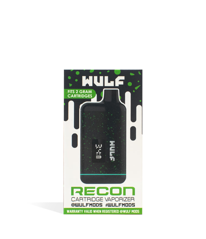 Black-Green Spatter packaging Wulf Recon Cartridge Vaporizer on white background