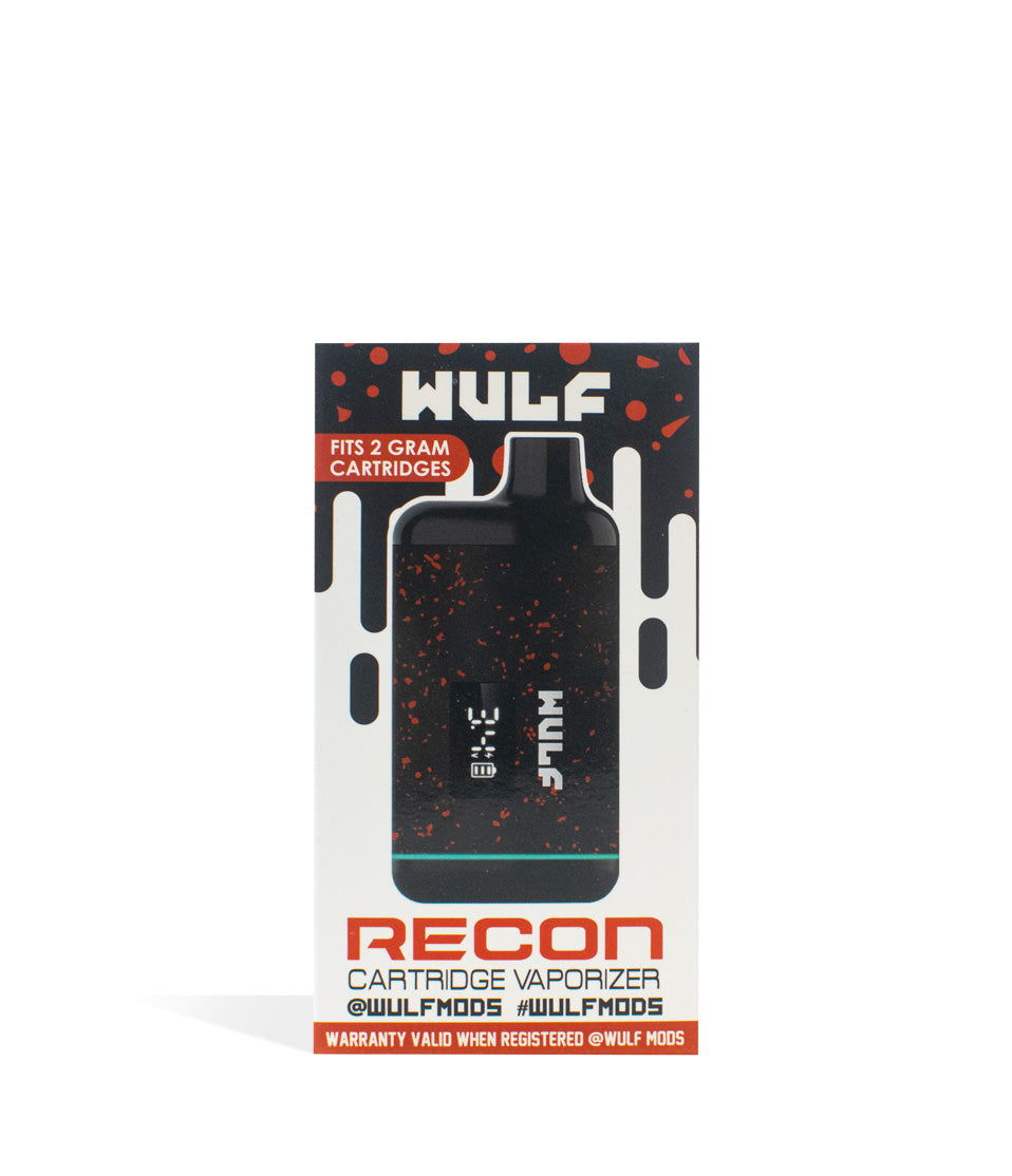 Black-Red Spatter Packaging Wulf Recon Cartridge Vaporizer on white background