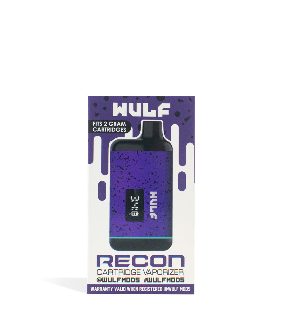 Purple-Black Spatter packaging Wulf Recon Cartridge Vaporizer on white background