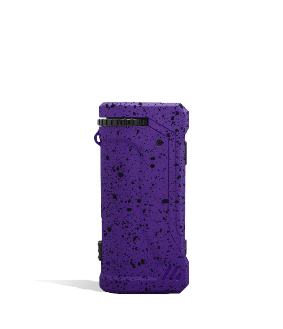 Purlpe Black Spatter Wulf Mods UNI Pro Adjustable Cartridge Vaporizer Side View on White Background